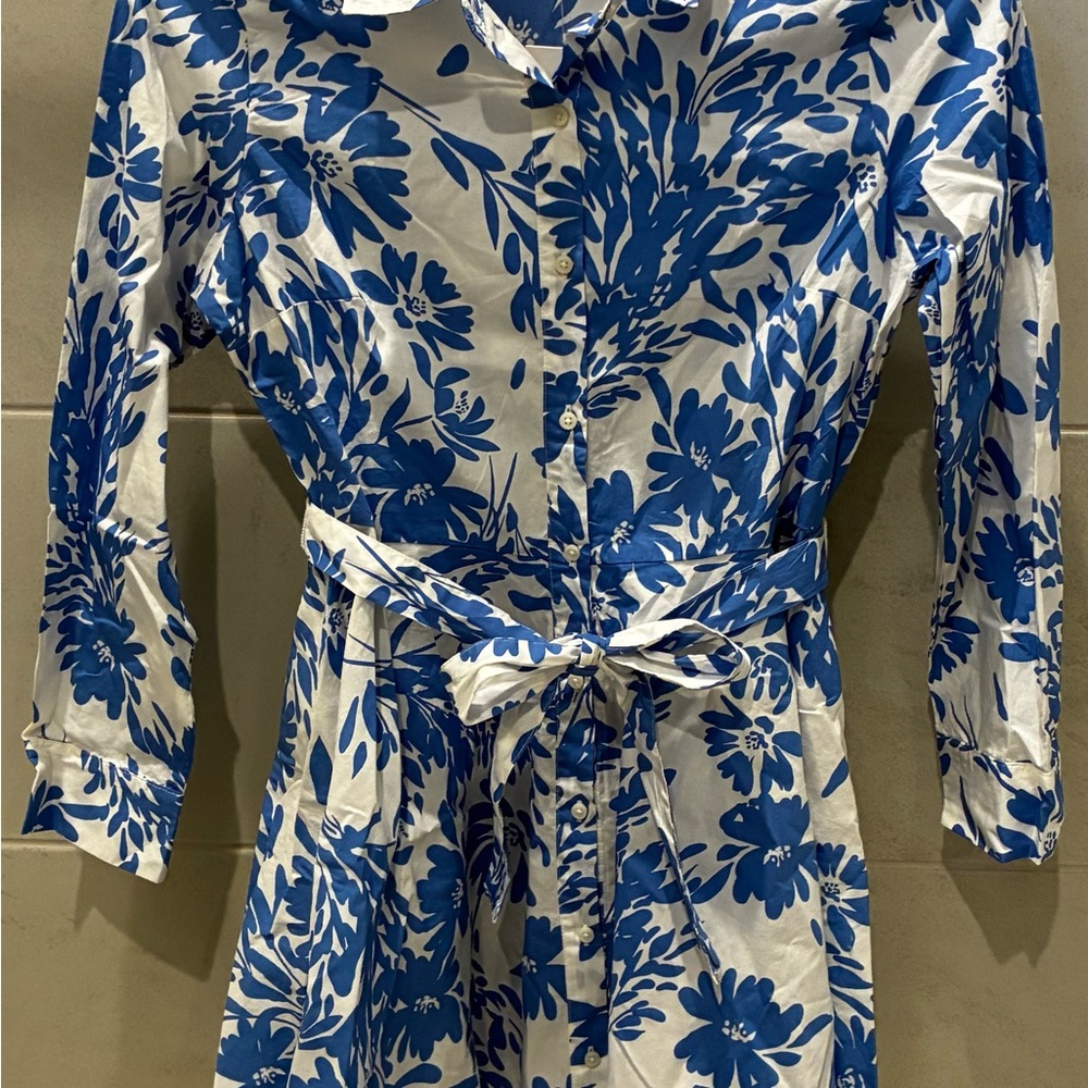 NEW A New Day Women's Long Sleeve Mini Shirtdress Blue Floral Size XS Pockets